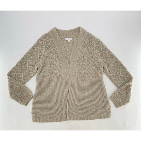 Charter Club Women’s Tan Brown Open Front Knit Cardigan Sweater Petite M‎ - Picture 1 of 11